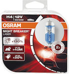 Osram Λάμπες Αυτοκινήτου Night Breaker Laser +130% H4 Αλογόνου 4700K 12V 55W 2τμχ