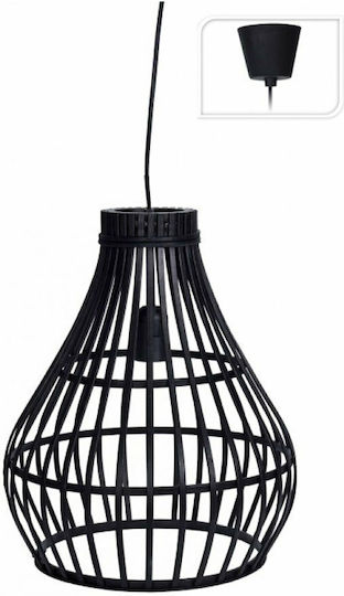 Zaros Bamboo Verstellbar Hängelampe Schwarz Boho mit Fassung E27 32x39cm.