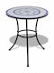 Outdoor Dinner Free Standing Table with Ceramic Surface and Metal Frame Blue 60x60x70cm