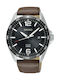 Seiko Ανδρικό Ρολόι 43mm Solar με Καφέ Δερμάτινο Λουράκι