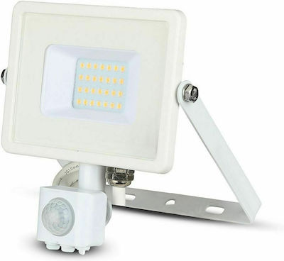 V-TAC Wasserdicht LED Flutlicht 20W Warmes Weiß 3000K mit Bewegungssensor IP65