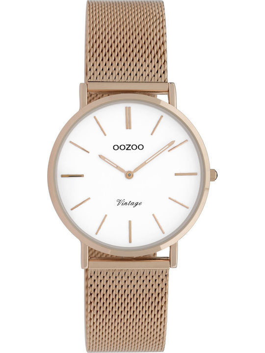 Oozoo Vintage Γυναικείο Ρολόι 32mm Μπαταρίας με Ροζ Χρυσό Μεταλλικό Μπρασελέ