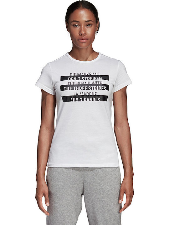 Adidas Sport ID Damen Sport T-Shirt Gestreift Weiß