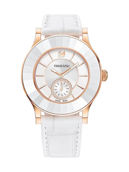 Swarovski Octea Watch with White Leather Strap