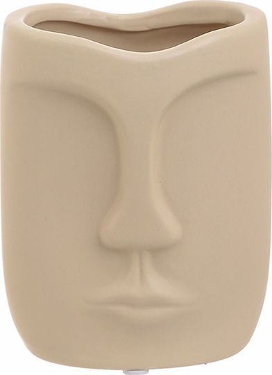 Inart Ceramic Vase Face Beige 10.5x8.5xHeight 13.5cm