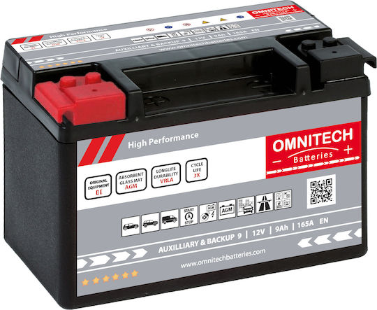 Omnitech Μπαταρία Αυτοκινήτου High Performance Auxiliary & Backup 9 με Χωρητικότητα 9Ah και CCA 165A Start/Stop