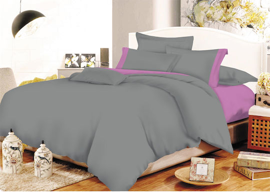 Le Blanc Bettwäsche-Set Doppel 200x240cm. Cotton Line Grey-Lilac 4Stück