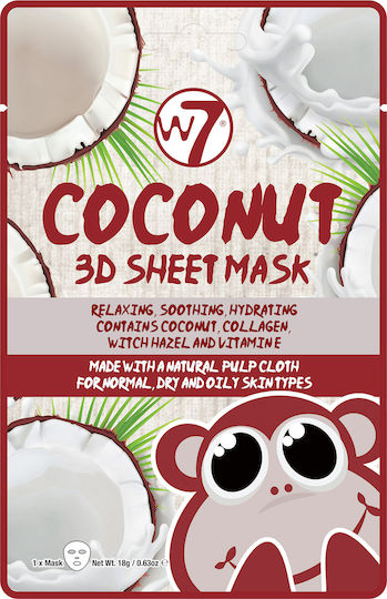 W7 Cosmetics Coconut 3D Sheet Sheet Μάσκα Προσώπου για Ενυδάτωση 18gr