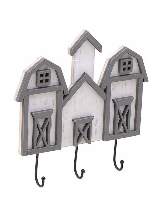 Inart Wooden Wall Hanger with 3 Slots Gray 32x4x33cm