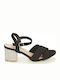 Xti Suede Women's Sandals with Strass Black with Chunky Medium Heel