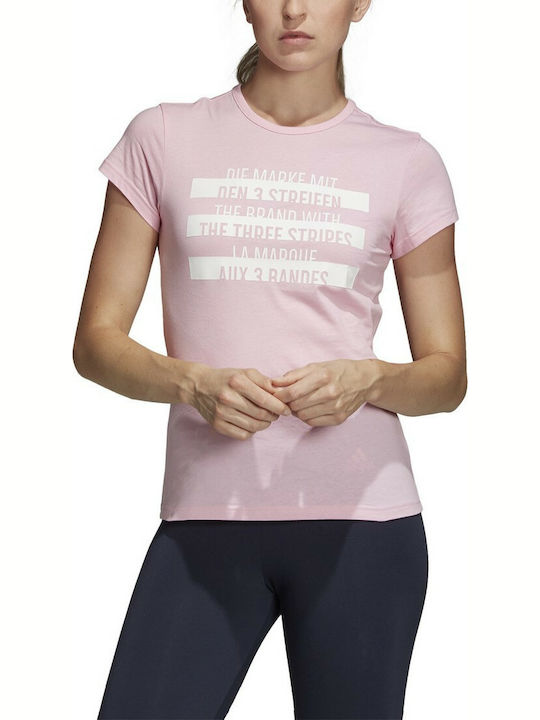 Adidas ID Damen Sport T-Shirt Gestreift Rosa