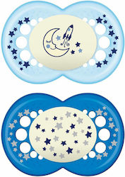 Mam Orthodontic Pacifiers Silicone Night Stars-Moon - Light Blue-Blue for 16+ months 2pcs