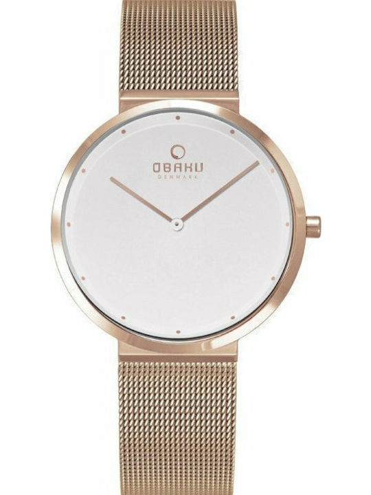 Obaku Papir Lille Γυναικείο Ρολόι 34mm Μπαταρίας με Ροζ Χρυσό Μεταλλικό Μπρασελέ