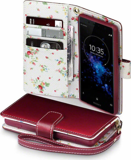 Terrapin Floral Wallet Piele artificială Roșu (Xperia XZ2 Compact)