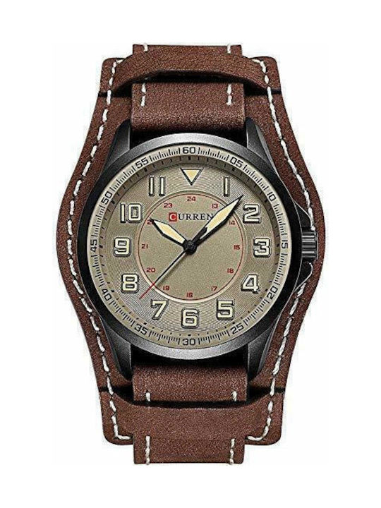 Curren M Watch Battery with Brown Leather Strap