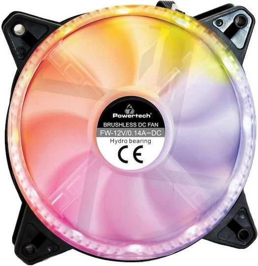 Powertech PT-909 Case Fan 120mm (1100rpm / 38cfm) με RGB Φωτισμό και Σύνδεση 6-Pin