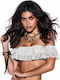 Off Shoulder Bikini Top with Ruffles with Detachable Straps Beige