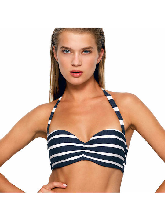 Blu4u Padded Underwire Strapless Bikini Navy Blue Striped 836672