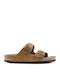 Arizona Soft Footbed Suede Leather Women's Flat Sandals Anatomic in Tabac Brown Color Narrow Fit