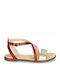 Clarks Bay Rosie Leather Women's Flat Sandals Anatomic with Strap in Gold Color