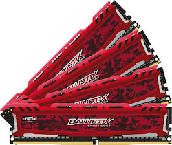 Crucial Ballistix Sport LT Red 64GB DDR4 RAM με 4 Modules (4x16GB) και Ταχύτητα 3000 για Desktop