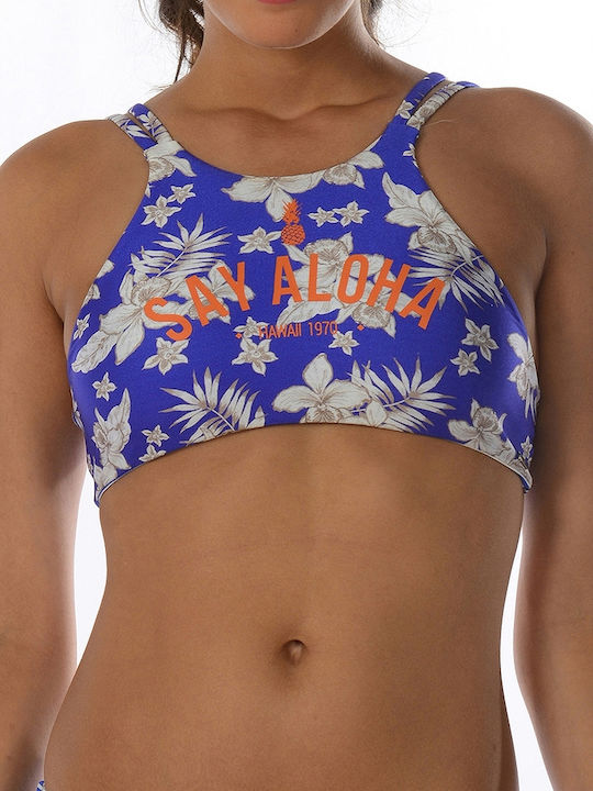 Ario Racer High Neck Bikini Top Floral