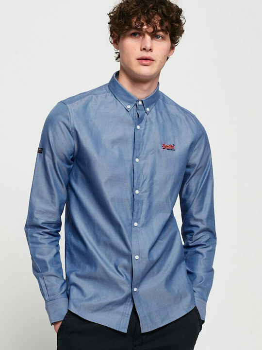 Superdry Premium Men's Shirt Long Sleeve Cotton Blue