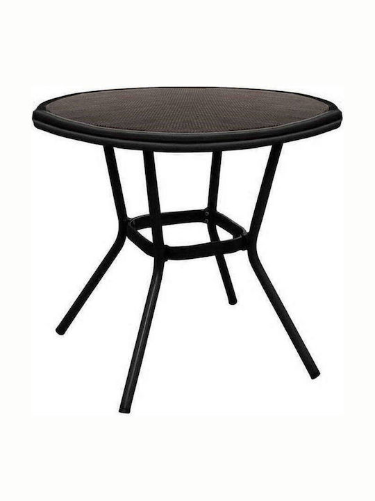 Τραπέζι για Μικρούς Εξωτερικούς Χώρους με Γυάλινη Επιφάνεια Bamboo Look Μαύρο 70x70x70εκ.