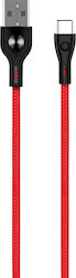 Powertech Braided USB 2.0 Cable USB-C male - USB-A male Κόκκινο 1m (PTR-0009)