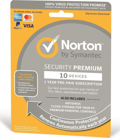 Norton Security Premium 3.0 για 10 Συσκευές και 1 Έτος Χρήσης