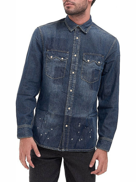 Jack & Jones Cămașă Bărbătească Cu mânecă lungă Denim Albastru marin