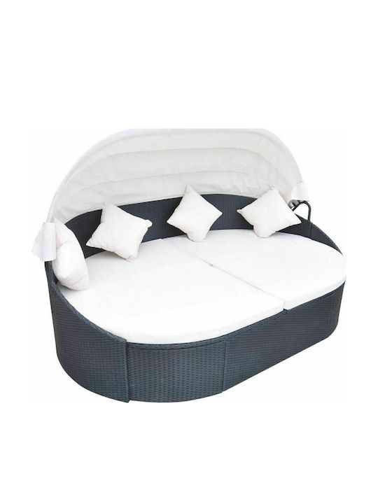 Ξαπλώστρα-Κρεβάτι Διπλό Rattan με Μαξιλάρι & Σκίαστρο Μαύρο 230x145x80εκ.