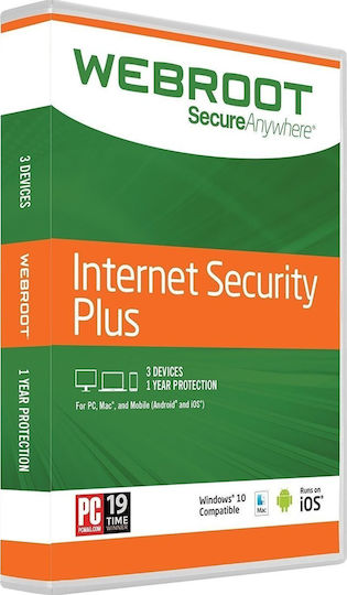 Webroot Internet Security Plus 2019 για 3 Συσκευές και 1 Έτος Χρήσης (Ηλεκτρονική Άδεια)