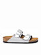 Birkenstock Arizona Birko Flor Damen Flache Sandalen Anatomisch in Silber Farbe Schmal Passform