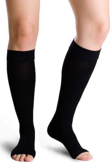 Varisan Top Normal Socks Calf High Graduated Compression with Silicone & Open Toes 23-32 mmHg Black