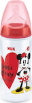 Nuk Πλαστικό Μπιμπερό First Choice Plus Mickey & Minnie Κατά των Κολικών με Θηλή Σιλικόνης 300ml για 6-18 μηνών Κόκκινο