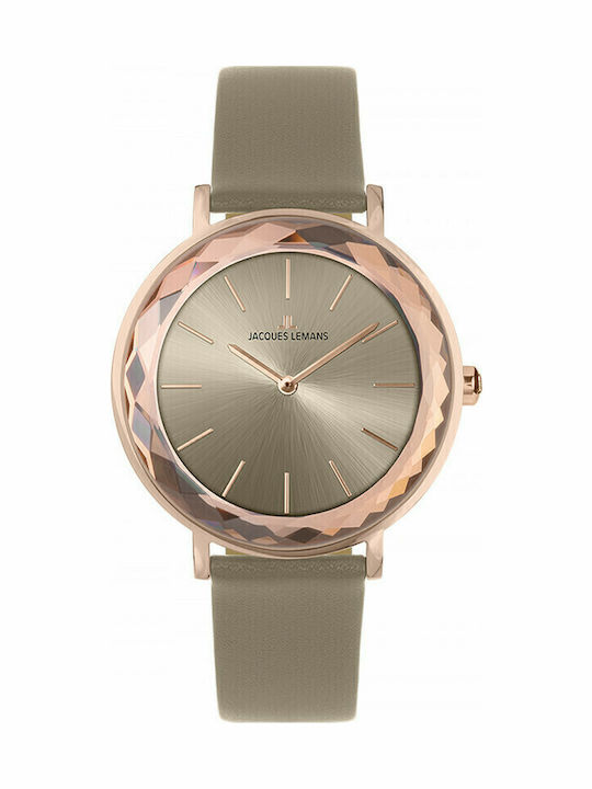 Jacques Lemans York Дамски Часовник 37mm Кварцов Със Златен Кожен Каишка