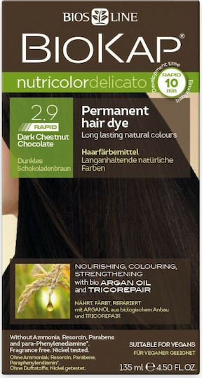 Biosline Biokap Nutricolor Delicato Βαφή Μαλλιών Χωρίς Αμμωνία 2.9 Rapid Dark Chestnut Chocolate 135ml