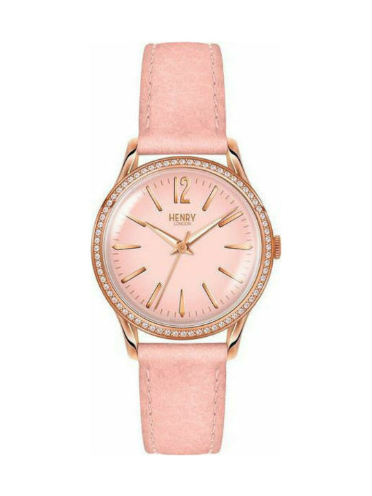 Henry London Watch with Pink Leather Strap HL34-SS-0202