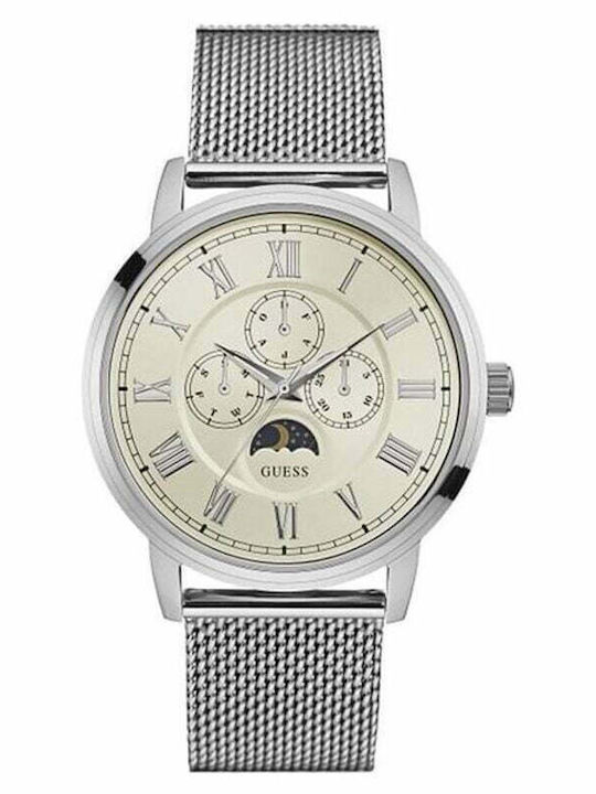 Guess Delancy Moonphase Ceas de Damă cronograf cu Argintiu Brățară Metalică