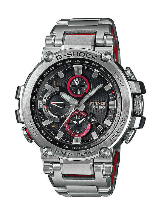 Casio G-Shock MT-G Ανδρικό Ρολόι 52mm Solar με Ασημί Μεταλλικό Μπρασελέ