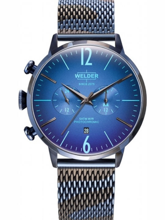 Welder Moody Herrenuhr 45mm Batterie mit Blau Metallarmband