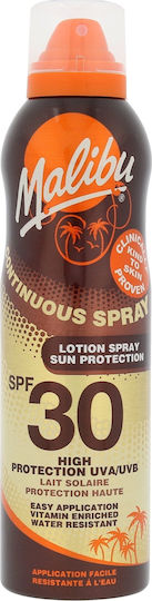 Malibu Continuous Αδιάβροχη Αντηλιακή Λοσιόν για το Σώμα SPF30 σε Spray 175ml