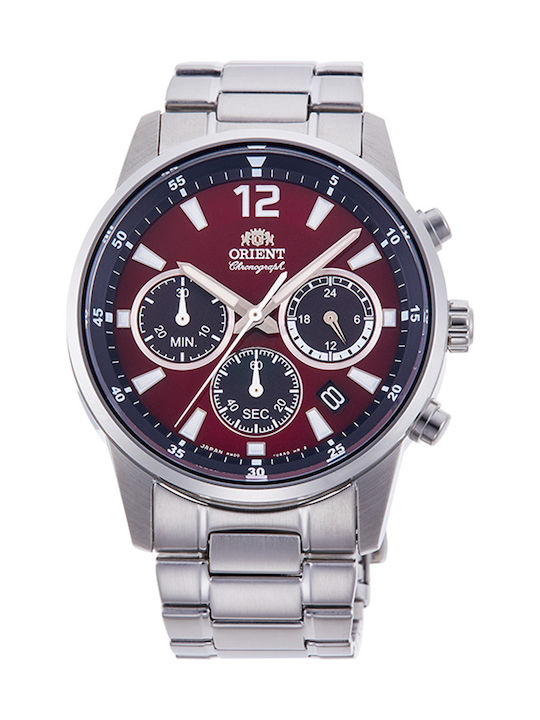Orient Ανδρικό Ρολόι 42mm Χρονογράφος Μπαταρίας με Ασημί Μεταλλικό Μπρασελέ