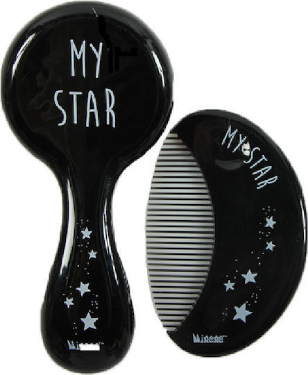 Minene Baby Brush & Comb Black 2pcs