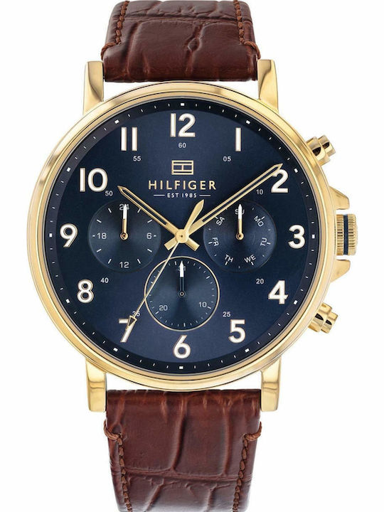 Tommy Hilfiger Daniel Men's Watch 44mm Chronograph Battery with Brown Leather Strap