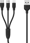 Remax Suda RC-109th Regular USB to Lightning / Type-C / micro USB Cable 2.4A Μαύρο 1m