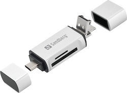 Sandberg Card Reader micro USB USB 3.0 Type-C για SD/microSD Λευκό