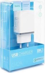 Hoco Charger Without Cable with USB-A Port 18W Quick Charge 3.0 Whites (C42A)