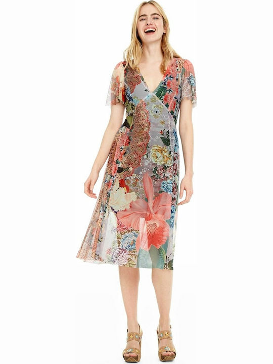 Desigual Daria Midi Καλοκαιρινό All Day Φόρεμα Κοντομάνικο Floral
